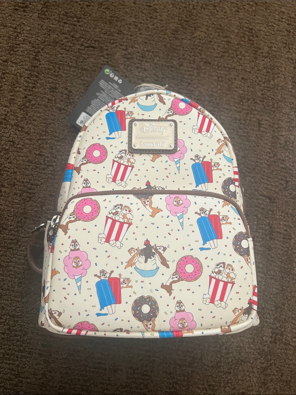 Loungefly Chip N Dale Cream Disney Snacks Mini Backpack with Pink & Blue Accents